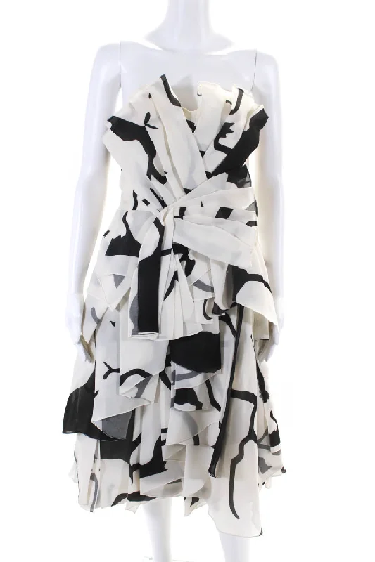 Today’s Deals, Tomorrow’s Regrets!Rafael Cennamo Women's Abstract Print Strapless Tiered Midi Dress Ivory