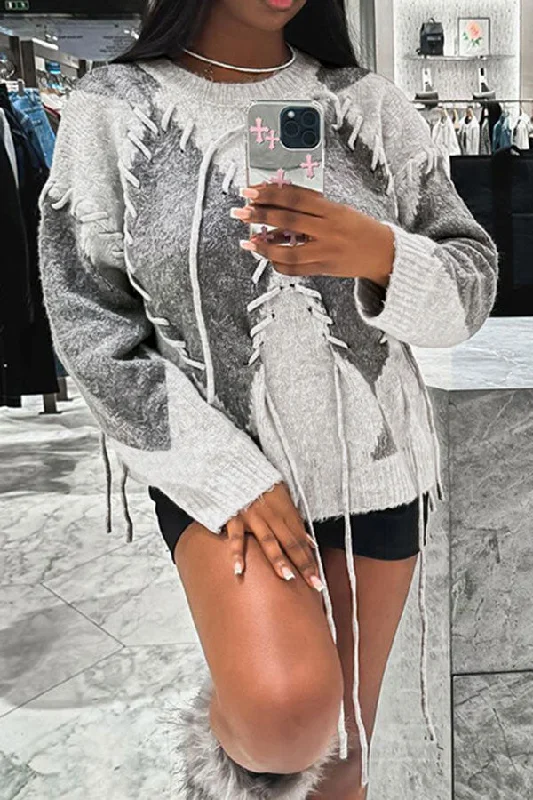 Enjoy Huge Discounts Now!Rhombus Round Neck Cozy Strappy Design Sweater