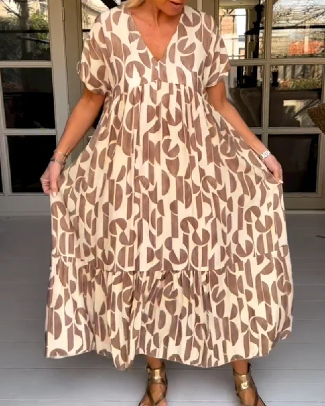 Stock Up and Save!Short-Sleeve Dress with V-Neckline