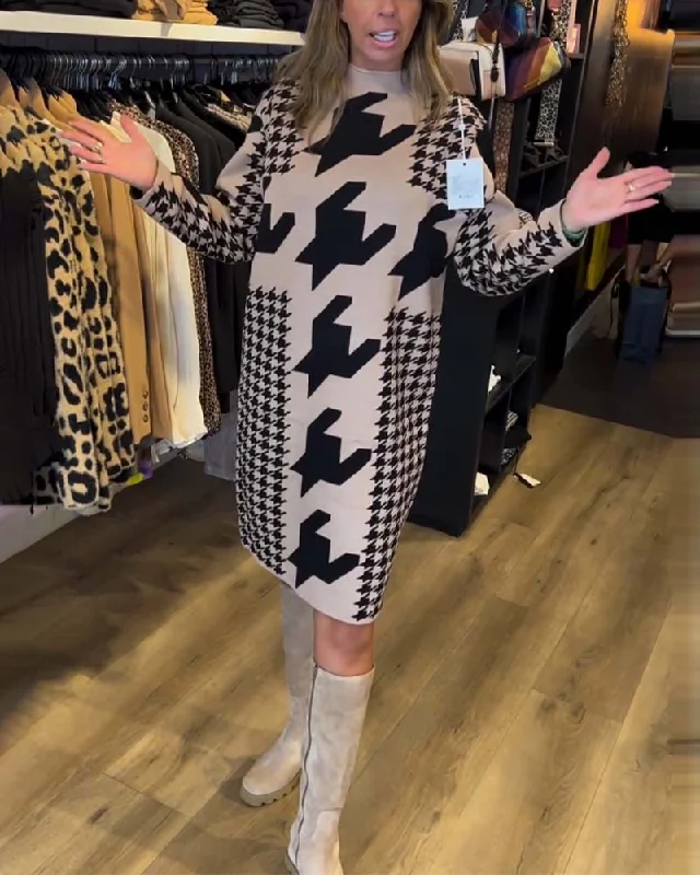 Savings You Can’t Ignore!Long-sleeve houndstooth dress