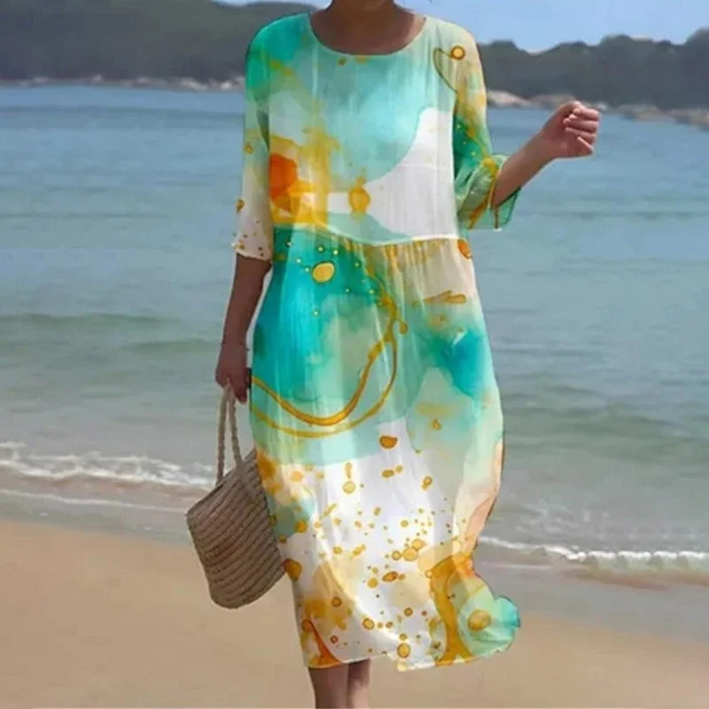 Time to Save Big!NORA - Abstract Printed Beach Dress