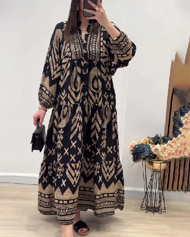 Must-Have Deals Inside!Kaia - Long Sleeve Printed Dress with V-Neck