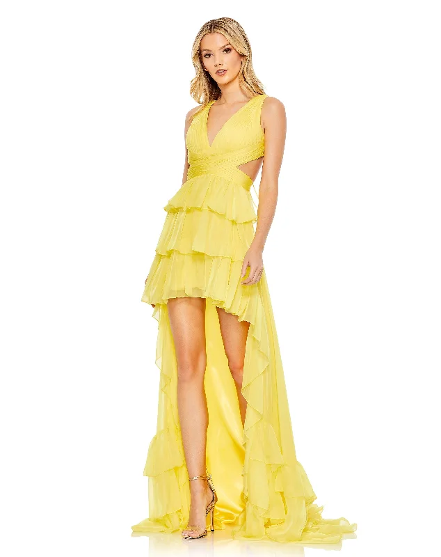 Shop the Hottest Deals!Ruffle Tiered Cross Over High Low Gown
