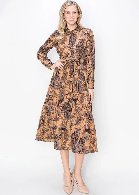 Don't Miss Out!Sketch Floral Rust Midi Dress