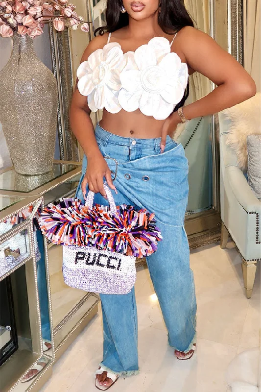 Exclusive Offers You’ll Love!Solid Color 3D Flower Design Glamorous Camisole