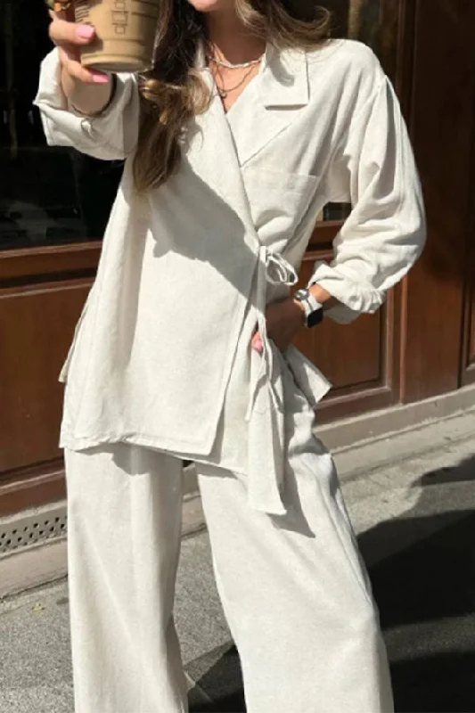 Get Ready to Save!Solid Color Classic Lace-Up Asymmetric Pant Suit