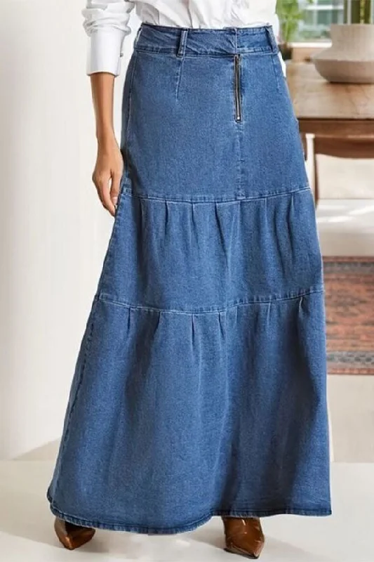 Today Only – Don’t Miss It!Solid Color Classic Tiered Denim Skirt