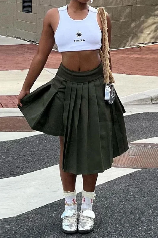 Hottest Discounts of the Year!Solid Color Preppy Irregular Pleated Skirt