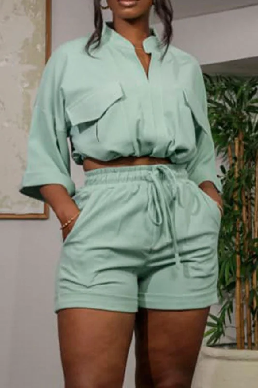Snag the Best Prices Now!Solid Color Stylish Pocket Drawstring Pant Suit