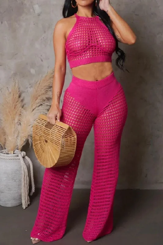 Incredible Savings Inside!Solid Color Unusual See-Through Hollow Out Crochet Pant Suit Incredible Savings Inside!Solid Color Unusual See-Through Hollow Out Crochet Pant Suit