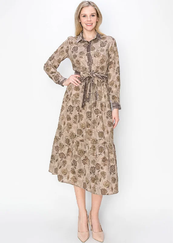 Limited Time Offer!Taupe Garden Print Midi Dress