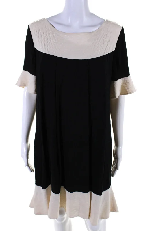 Limited-Time Price Drop!Temperley London Womens Silk Darted Colorblock Pleated Midi Dress Black