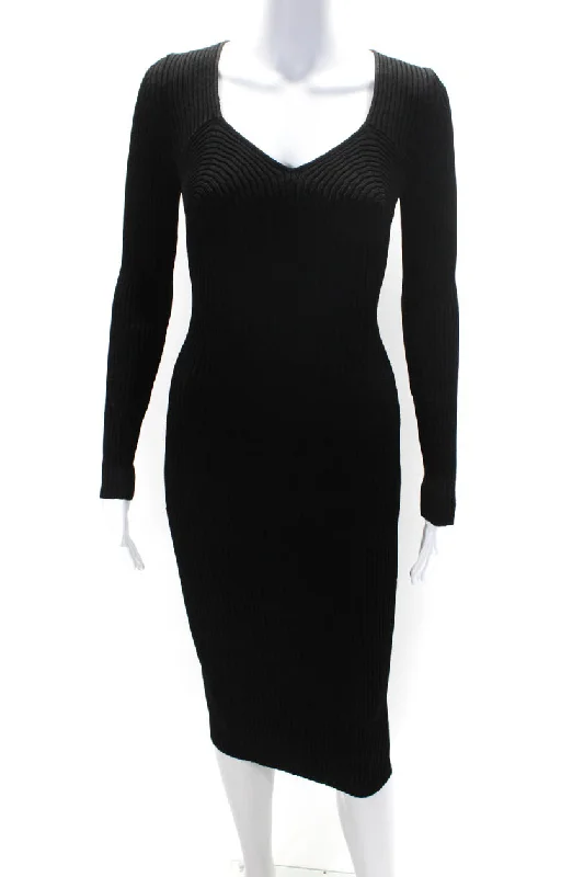 Everything Must Go!Tom Ford Womens Long Sleeve V Neck Ribbed Knit Midi Dress Black Everything Must Go!Tom Ford Womens Long Sleeve V Neck Ribbed Knit Midi Dress Black