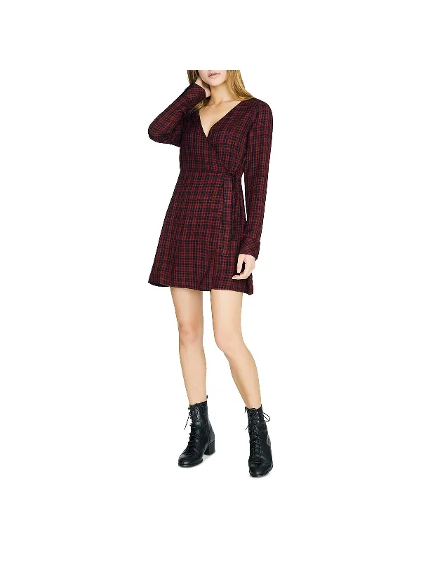 Lowest Prices Guaranteed!Upbeat Womens Faux Wrap Plaid Party Dress
