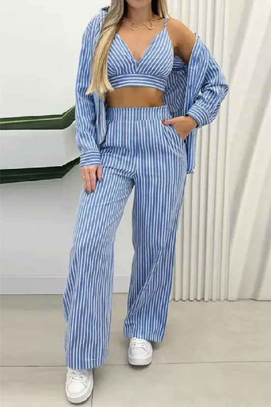 Don’t Wait – Deals Won’t Last!Vertical Striped Casual Wear Pant Suit Three Pieces