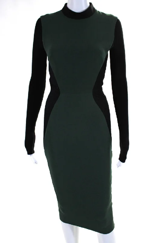 Don't Miss Out!Victoria Beckham Women's Round Neck Long Sleeves Color Block Midi Dress
