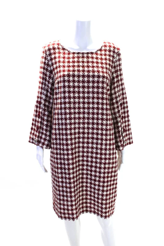 The Sale You’ve Been Waiting For!Weill Women's Round Neck Long Sleeves Houndstooth A-Line Midi Dress Red
