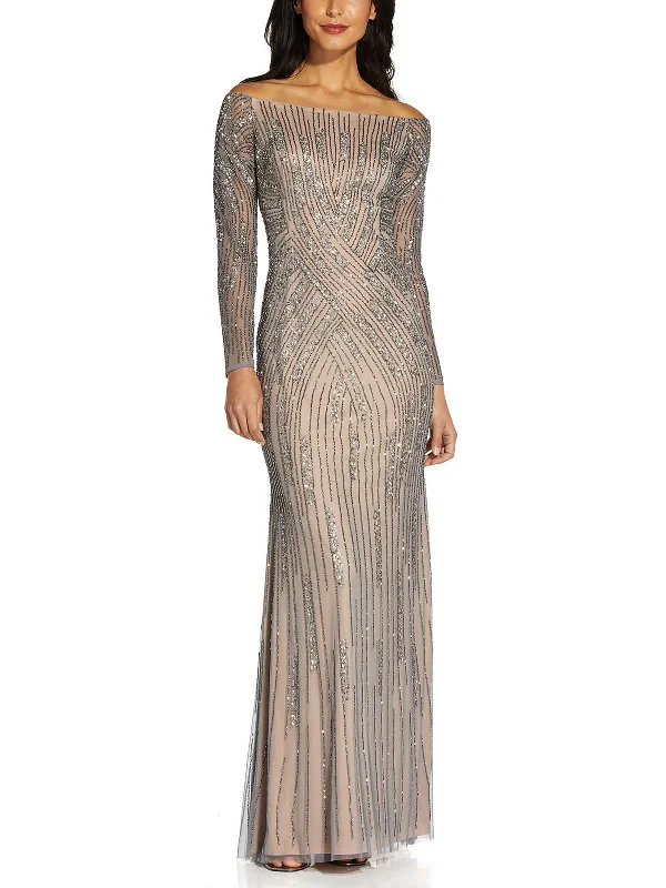 Amazing Prices You Can’t Resist!Womens Beaded Off-The-Shoulder Evening Dress