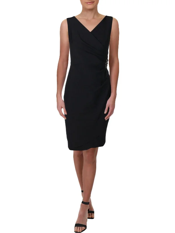 Crazy Discounts Inside!Womens Embellished Faux-Wrap Cocktail And Party Dress