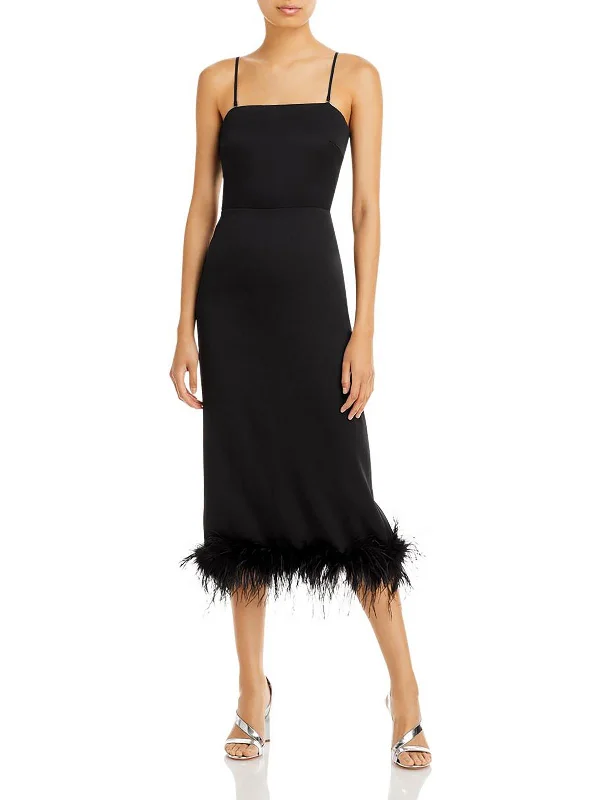 Stock Up and Save!Womens Faux Feather Trim Back slit Cocktail and Party Dress