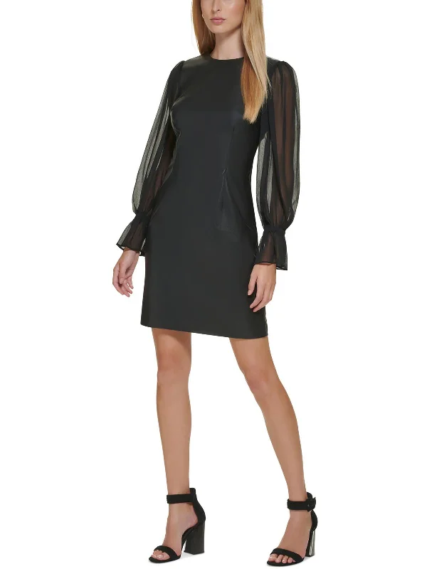 Don't Miss Out!Womens Faux Leather Knee Sheath Dress