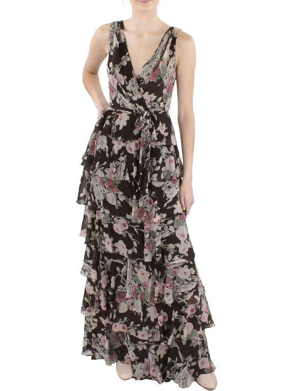 Hurry, Sale Ends Soon!Womens Floral Tiered Evening Dress