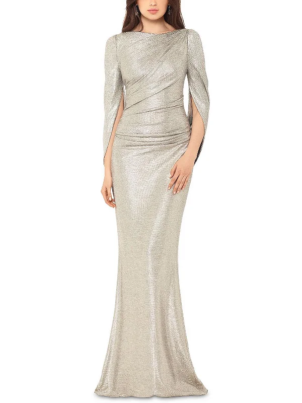 Limited-Time Price Drop!Womens Metallic Cape Sleeves Evening Dress