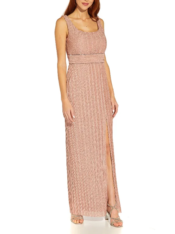 Special Discounts Inside!Womens Metallic Pleated Evening Dress