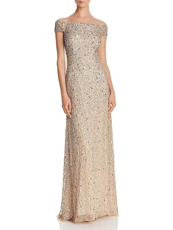 Seasonal Sale – Shop Now!Womens Sequined Off-The-Shoulder Formal Dress