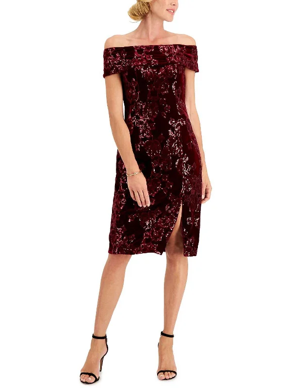 Unbeatable Prices!Womens Velvet Knee-Length Sheath Dress