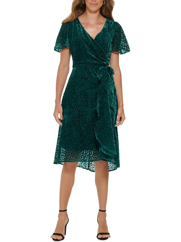 Best Price of the Season!Womens Velvet Knee Wrap Dress