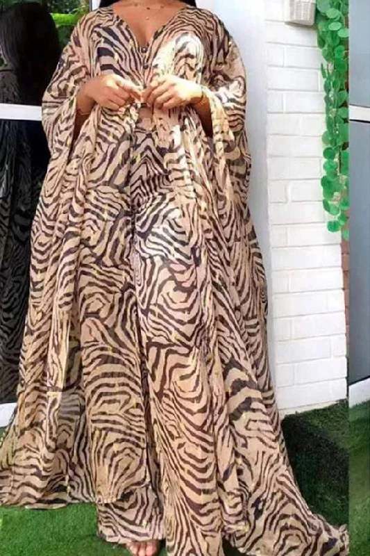 Price Drop Alert!Zebra Print Oversized Batwing Sleeve Flowy Pant Suit