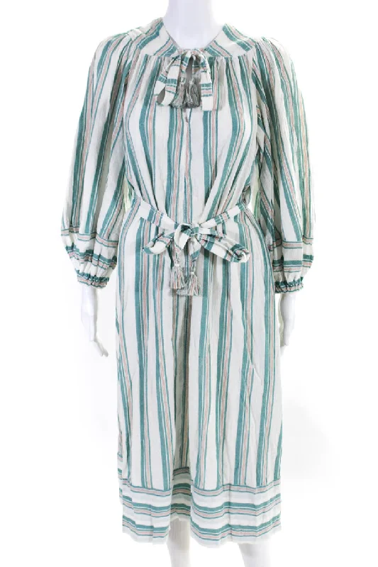 Get It Before It’s Gone!Zimmermann Womens Long Sleeve Keyhole Vertical Striped Midi Dress White