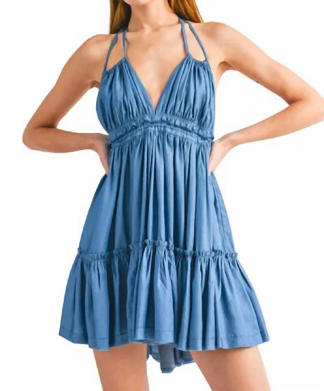 Don't Miss Out!2 Strap Mini Dress In Denim