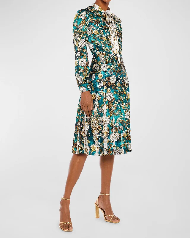 Hurry! While Supplies Last!Airmail Long-Sleeve Neck-Tie Pleated Midi Dress