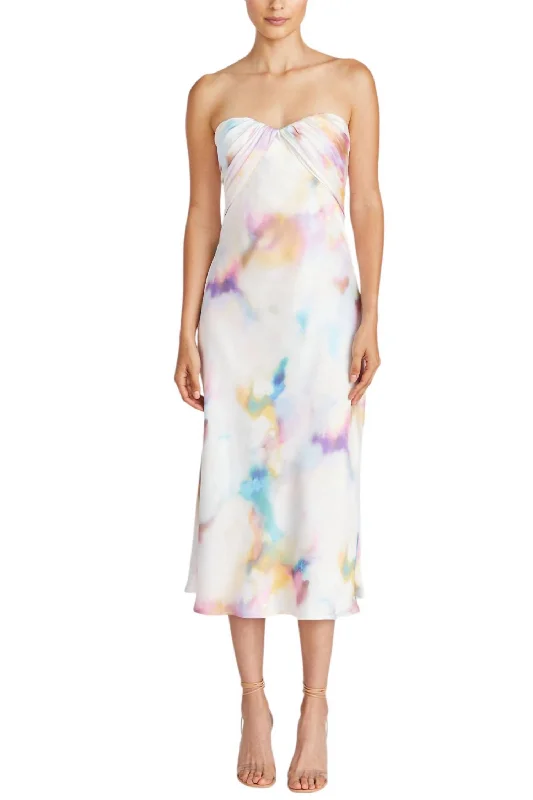 One Click Away from Big Savings!Annika Satin Midi Dress In Golden Sky