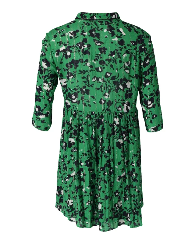 Flash Deals – Act Quickly!Ba&Sh Floral Button-Front Gathered Skirt Mini Dress in Green Viscose Flash Deals – Act Quickly!Ba&Sh Floral Button-Front Gathered Skirt Mini Dress in Green Viscose