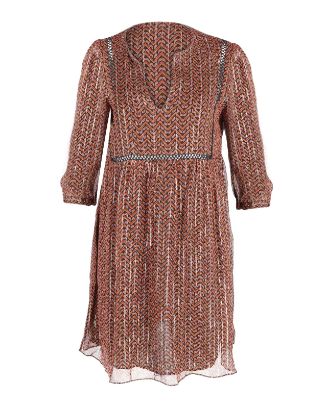 Grab Yours Before It’s Too Late!Ba&sh Mesh Sleeves Mini Dress in Orange Print Viscose Grab Yours Before It’s Too Late!Ba&sh Mesh Sleeves Mini Dress in Orange Print Viscose