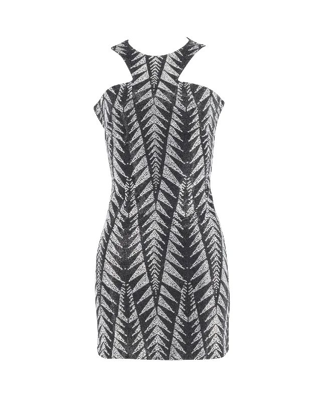 Buy More, Pay Less!Balmain Sparkly Halter Mini Dress in Black Print Cotton