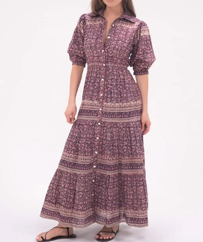 Limited Time Offer!Blair Maxi Dress In Brown Pink Metallic
