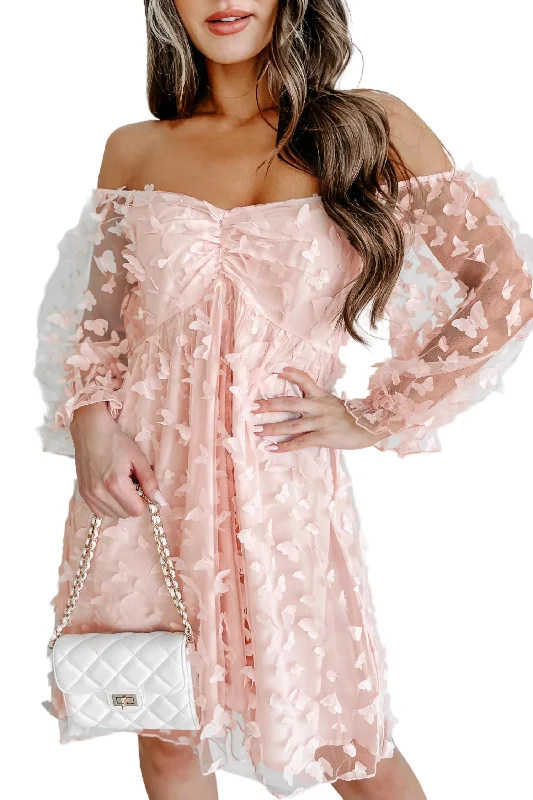 The Sale You’ve Been Waiting For!Butterfly Organza Babydoll Mini Dress In Pink