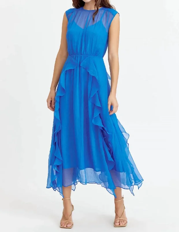 Time to Snag a Bargain!Cascading Ruffled Midi Dress In Blue