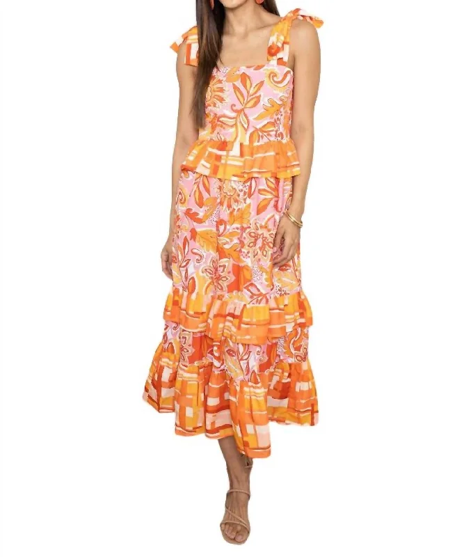 Score Huge Discounts Today!Cecilia Tie Strap Tiered Maxi Dress In Red/orange