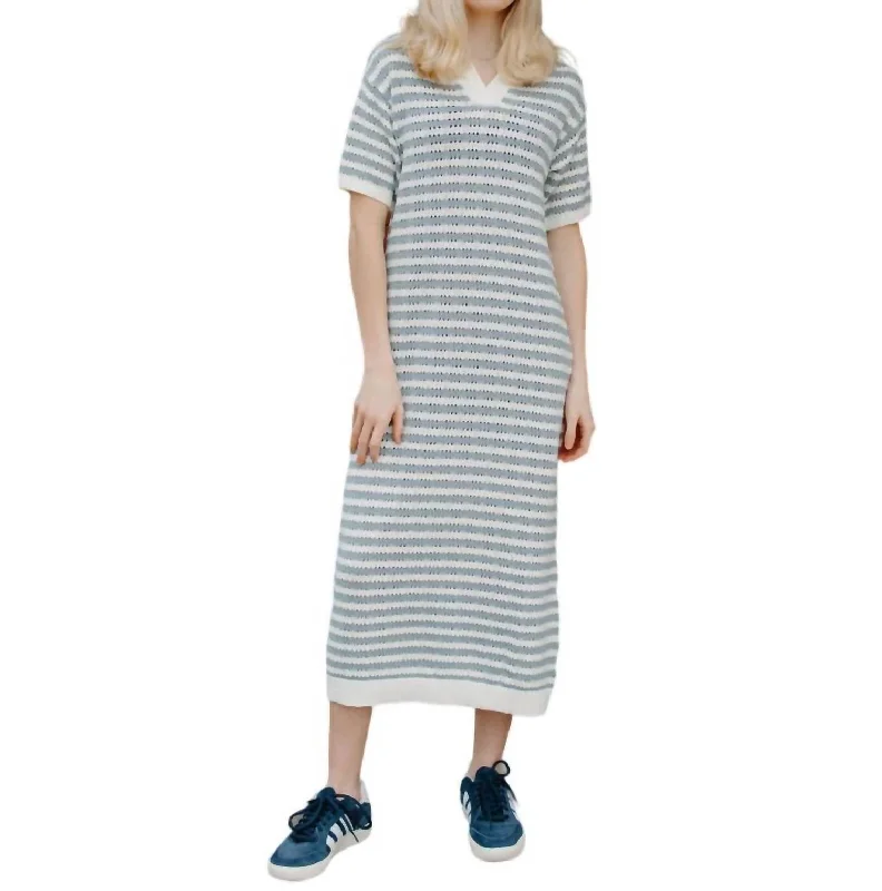 New Discounts Just Dropped!Crochet Collar Maxi Dress In Blue And White