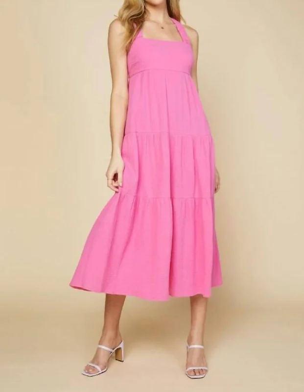 Don’t Wait – Shop Today!Cross Back Tiered Maxi Dress In Pink
