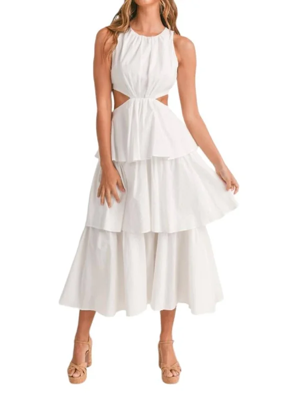 The Best Deals Won’t Wait!Cut Out Waist Tiered Midi Dress In Off White