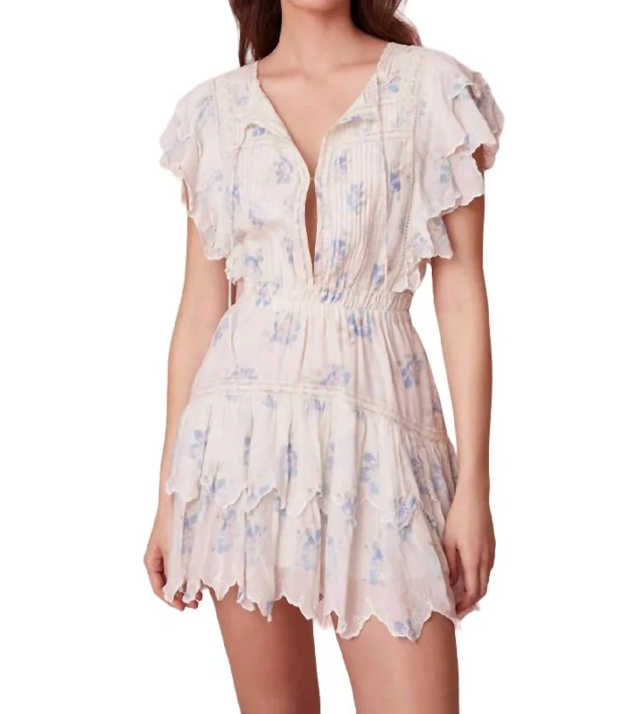 Unlock Huge Savings Now!Darryl Flutter Sleeve Floral Mini Dress In Alpine Frost