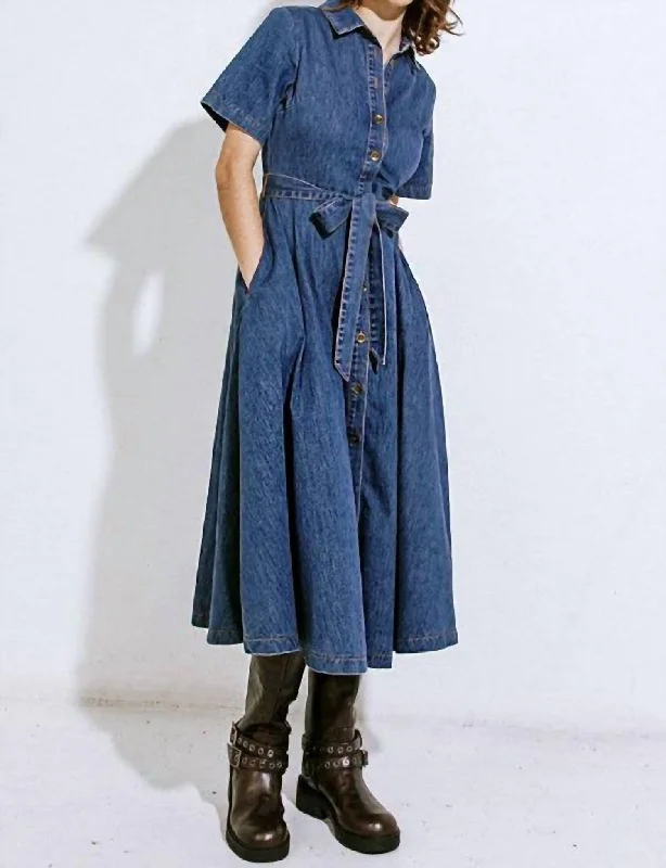 Huge Savings – Act Now!Denim Midi Dress In Medium Indigo Wash