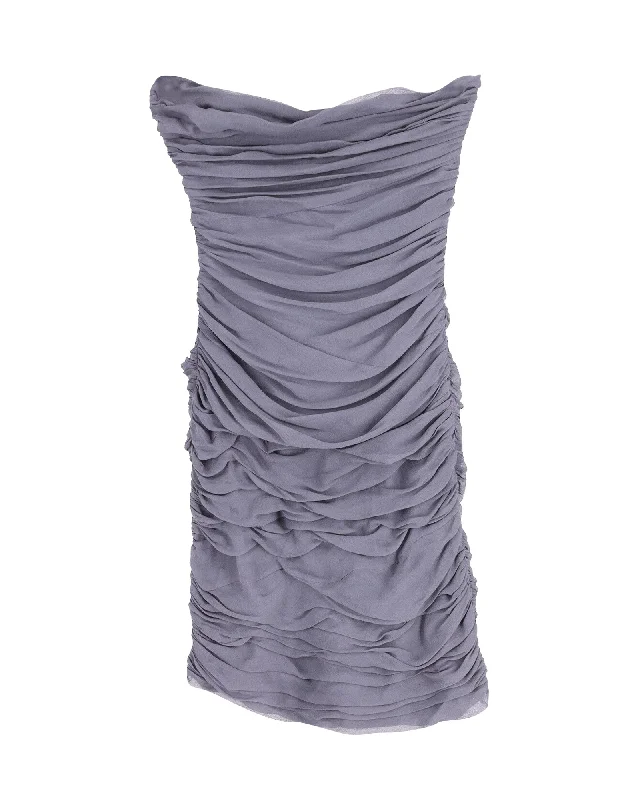 Sale Alert – Get Ready to Shop!Diane Von Furstenberg Ruched Strapless Mini Dress in Grey Silk Sale Alert – Get Ready to Shop!Diane Von Furstenberg Ruched Strapless Mini Dress in Grey Silk