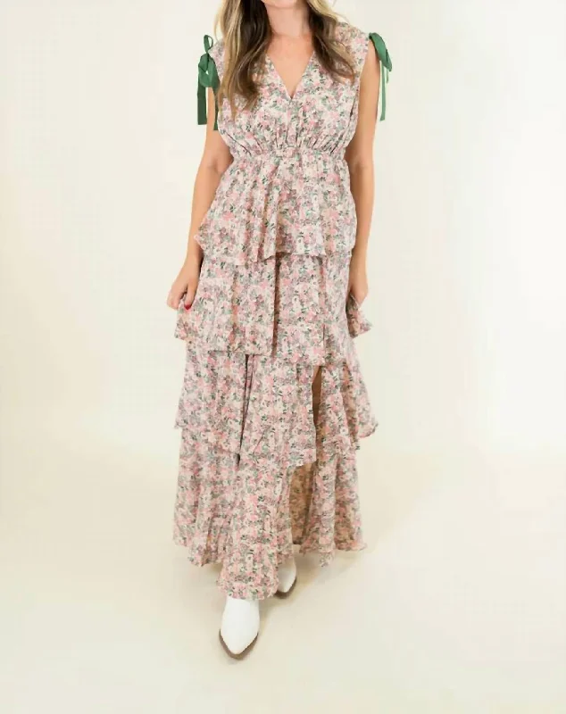 The Best Offers Are Here!Ditsy Tiered Midi Dress In Slate Rose